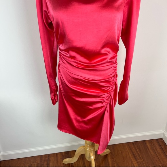 NWT A.L.C. Joss Ruched Dress Pink Size 6 Long Sleeve Mockneck High Neck - Picture 7 of 12